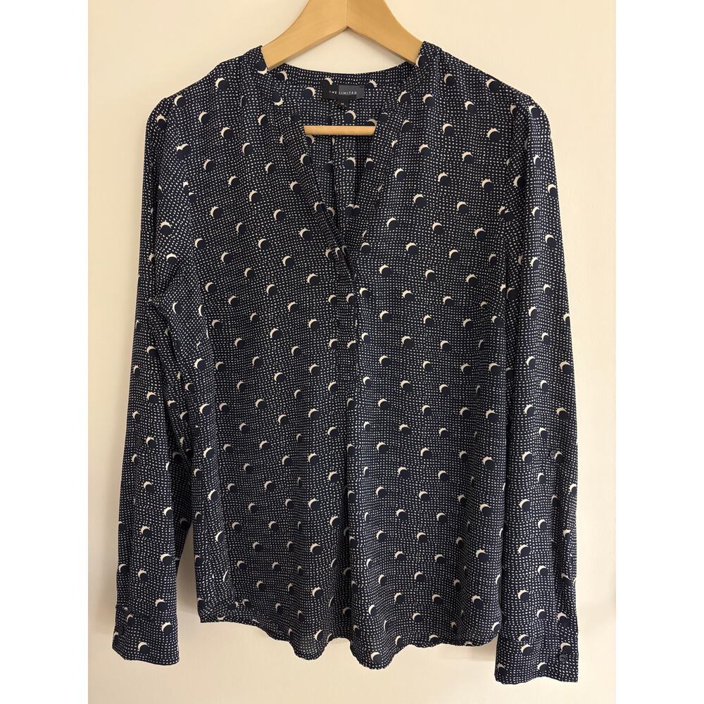 The Limited Navy Office Siren Blouse Size M Long Sleeve Career Chic Top